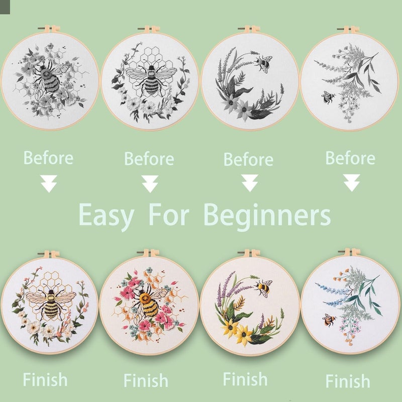 Ohcol 4 Pack Embroidery Kit for Beginners,Needlepoint Cross Stitch Kits for Adults,Needle Point Sets with Bee Flower Pattern - Image 5